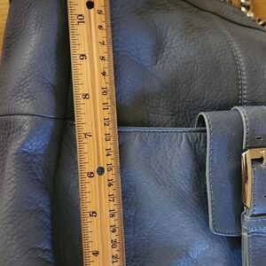 Makowsky leather shoulder bag 15X12 greyish blue in color